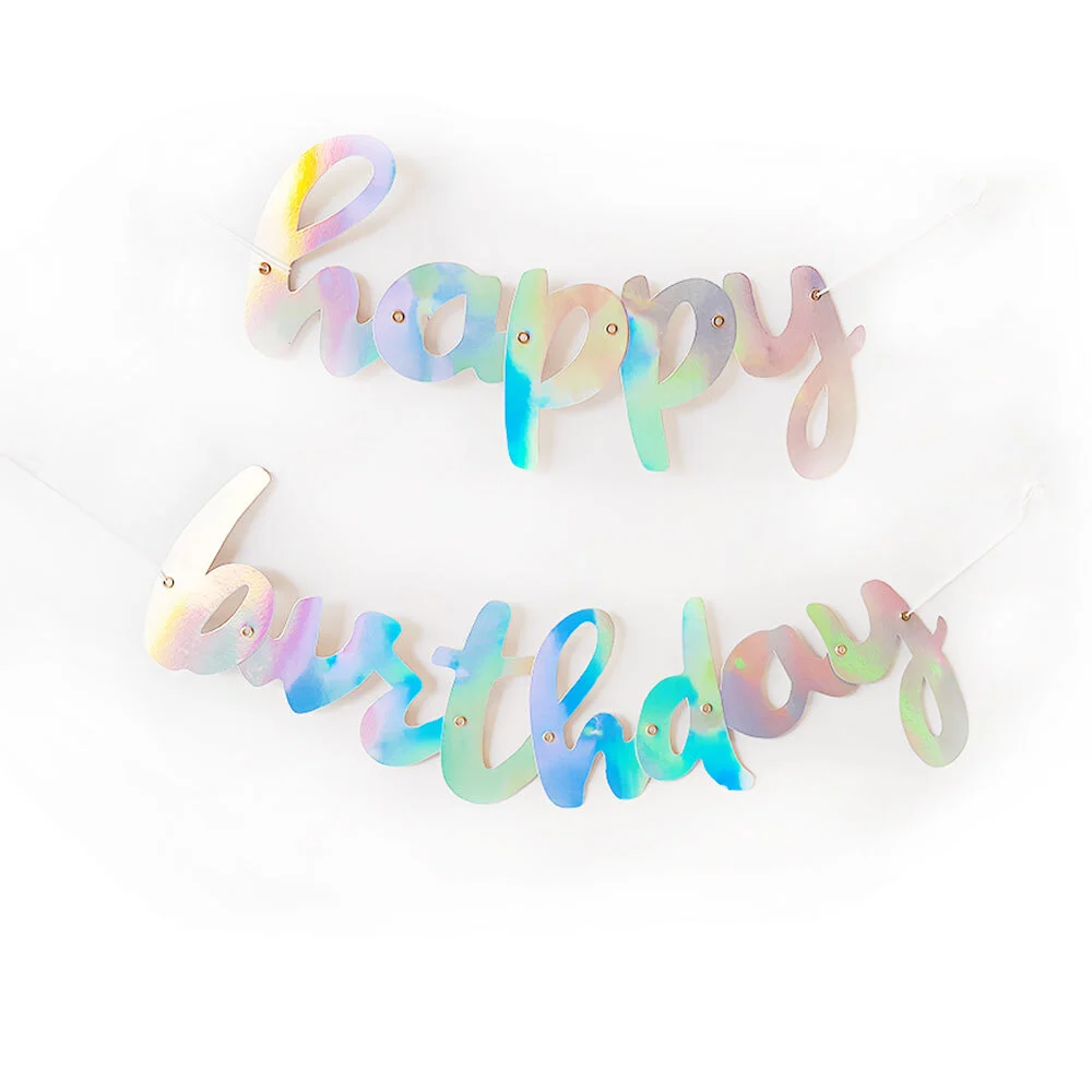 Unique Happy Birthday Iridescent Foil Script Jointed Banner 1 Unique Happy Birthday Iridescent Foil Script Jointed Banner