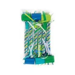 Unique Blue & Green Stripe Fringed Party Blowouts 6 Pack