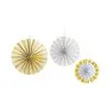 Unique Foil Stamped Gold & White Paper Fans - Assorted 3 Pack