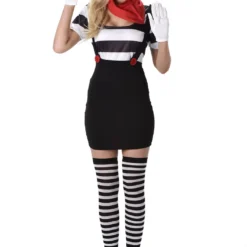 Unique Mime Girl French Clown Circus Artist Adult Womens Dress Halloween Costume Fancy