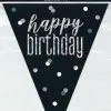 Unique Black And Silver Prismatic Foil Flag Banner - Happy Birthday 2.74m