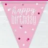 Unique Pink Prismatic Foil Flag Banner - Happy Birthday 2.74m