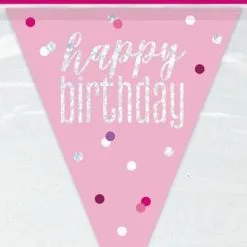 Unique Pink Prismatic Foil Flag Banner - Happy Birthday 2.74m
