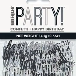 Unique Black And Silver Happy Birthday Foil Confetti 14g