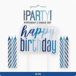 Unique 1 Happy Birthday Candle And Spiral Candles - Blue 12 Pack