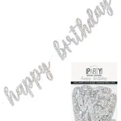 Unique Happy Birthday Prismatic Silver Foil Script Jointed Banner 83.8cm