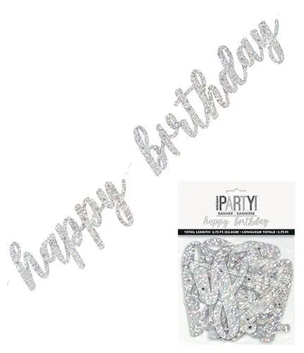 Unique Happy Birthday Prismatic Silver Foil Script Jointed Banner 83.8cm 1 Unique Happy Birthday Prismatic Silver Foil Script Jointed Banner 83.8cm