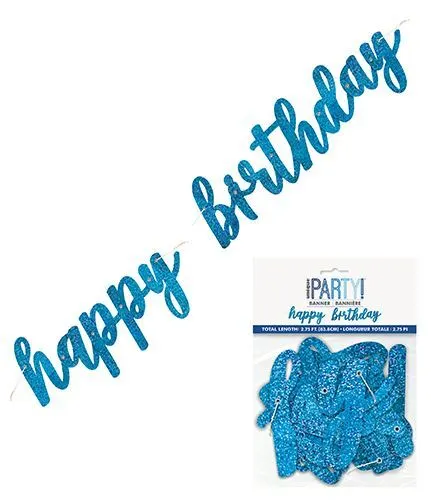 Unique Happy Birthday Prismatic Blue Foil Script Jointed Banner 83.8cm 1 Unique Happy Birthday Prismatic Blue Foil Script Jointed Banner 83.8cm