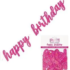 Unique Happy Birthday Prismatic Pink Foil Script Jointed Banner 83.8cm