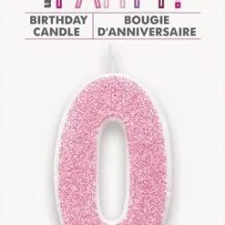 Unique Numeral Candle 0 - Glitter Pink