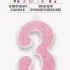 Unique Numeral Candle 3 - Glitter Pink