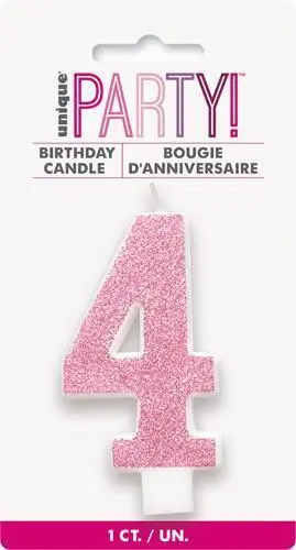 Unique Numeral Candle 4 - Glitter Pink 1 Unique Numeral Candle 4 - Glitter Pink
