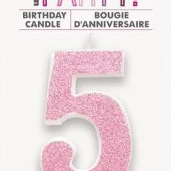 Unique Numeral Candle 5 - Glitter Pink