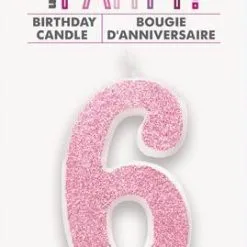 Unique Numeral Candle 6 - Glitter Pink