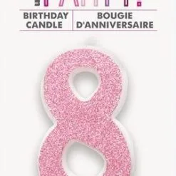Unique Numeral Candle 8 - Glitter Pink