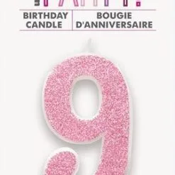 Unique Numeral Candle 9 - Glitter Pink