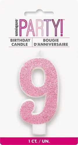 Unique Numeral Candle 9 - Glitter Pink 1 Unique Numeral Candle 9 - Glitter Pink