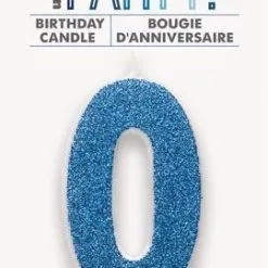 Unique Numeral Candle 0 - Glitter Blue