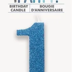 Unique Numeral Candle 1 - Glitter Blue