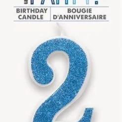 Unique Numeral Candle 2 - Glitter Blue