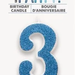 Unique Numeral Candle 3 - Glitter Blue