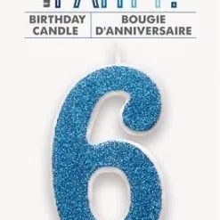 Unique Numeral Candle 6 - Glitter Blue