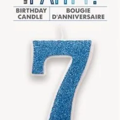 Unique Numeral Candle 7 - Glitter Blue