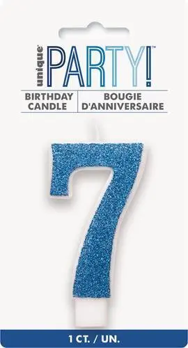 Unique Numeral Candle 7 - Glitter Blue 1 Unique Numeral Candle 7 - Glitter Blue