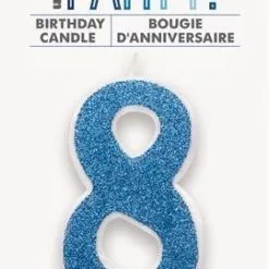 Unique Numeral Candle 8 - Glitter Blue