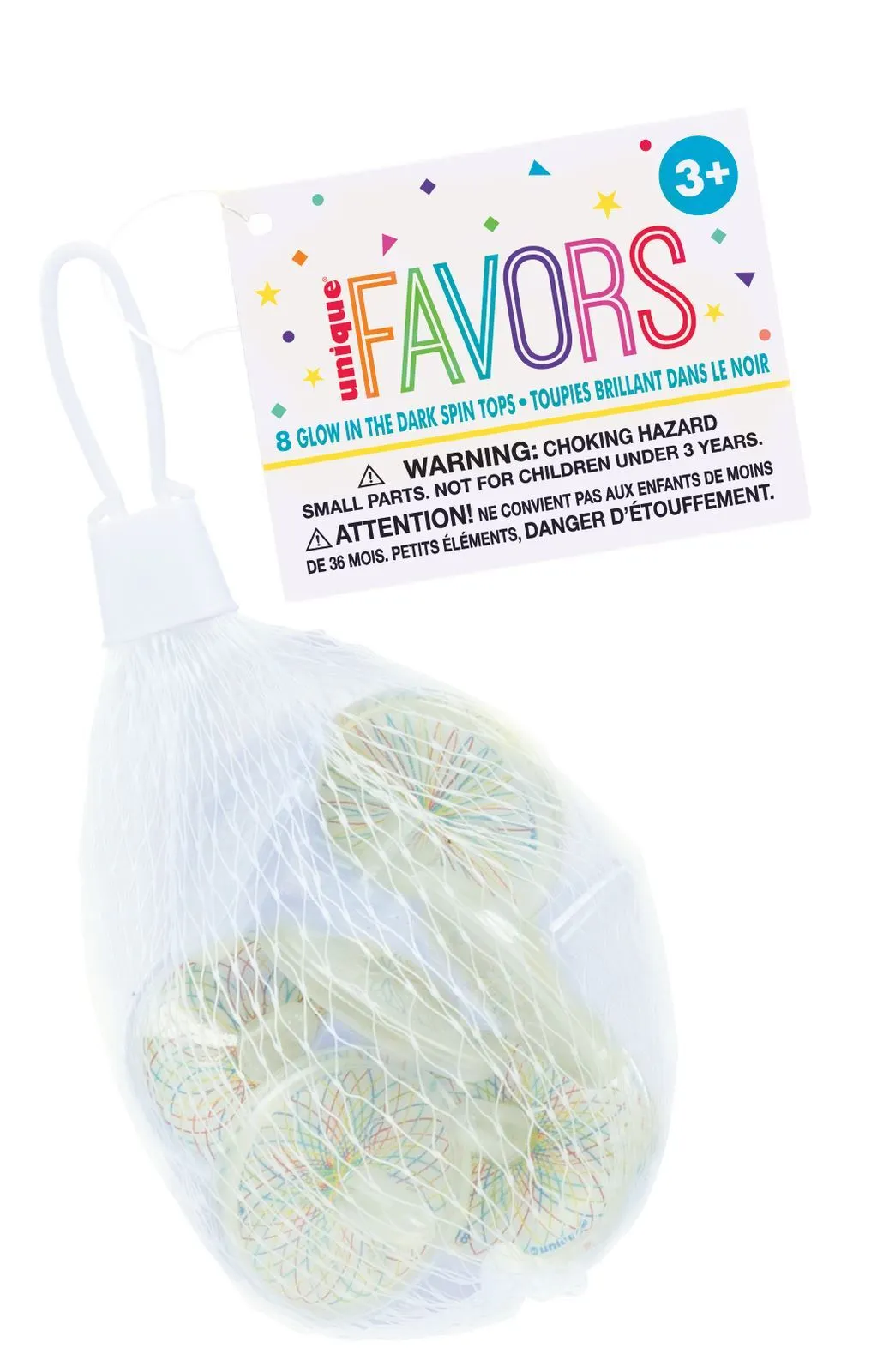 Unique 8 Spin Tops - Glow - Net Bag 1 Unique 8 Spin Tops - Glow - Net Bag