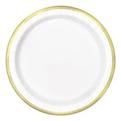 Unique Gold Trim Foil Stamped Paper Plates 22cm 8 Pack