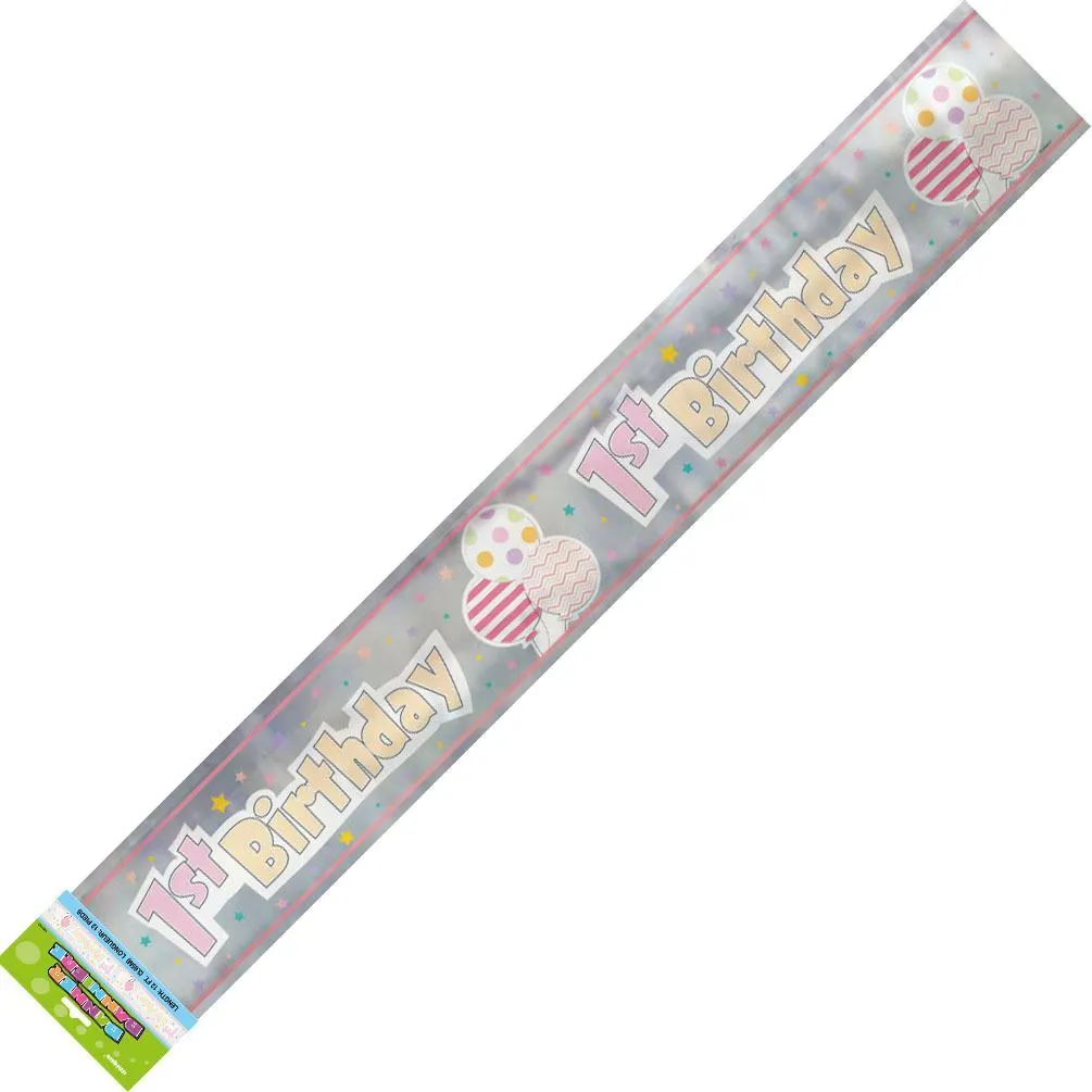 Unique 1st Bday Girl Foil Banner 12ft 1 Unique 1st Bday Girl Foil Banner 12ft