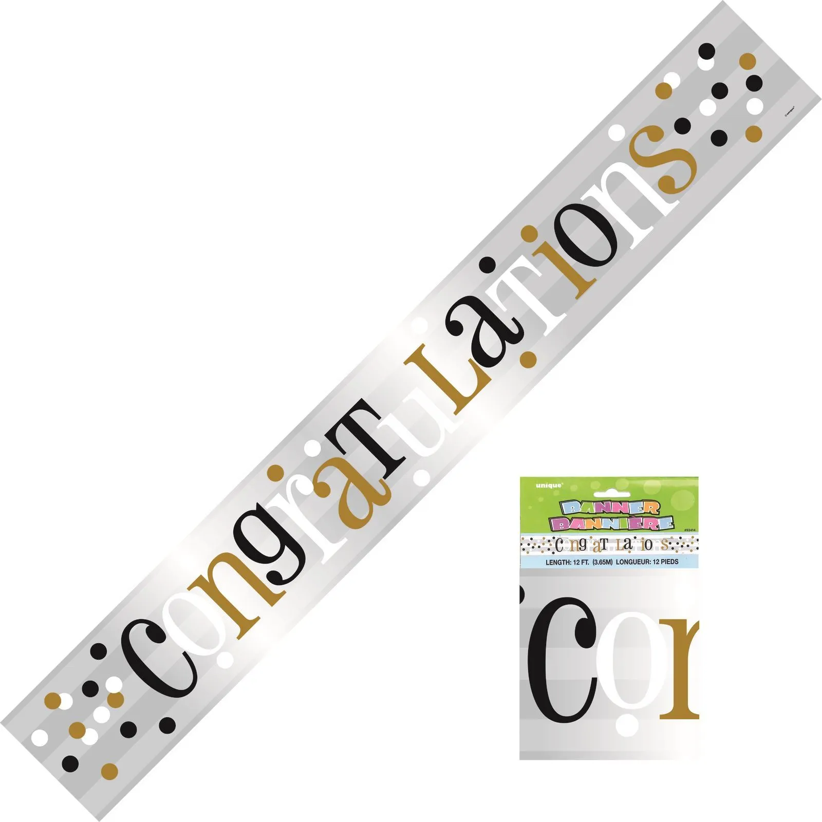 Unique Congrats Dots Foil Banner 12ft 1 Unique Congrats Dots Foil Banner 12ft