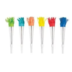 Unique Foil Horns With Fringe 6 Pack