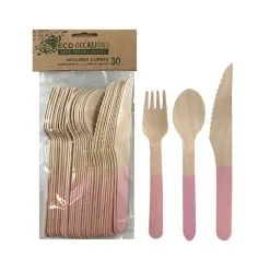 Alpen Wooden Cutlery Light Pink Sets 30 Pack