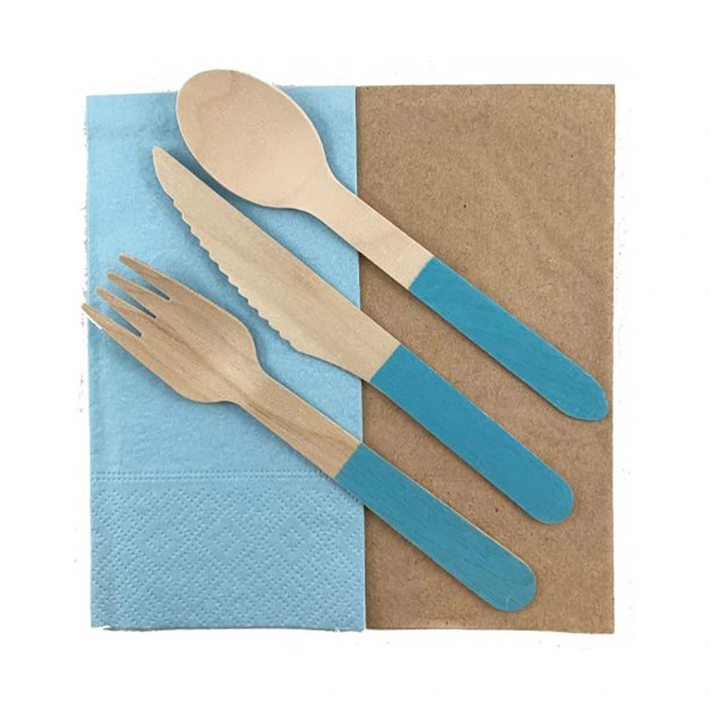 Alpen Wooden Cutlery Light Blue Sets 30 Pack 2 Alpen Wooden Cutlery Light Blue Sets 30 Pack - Image 2