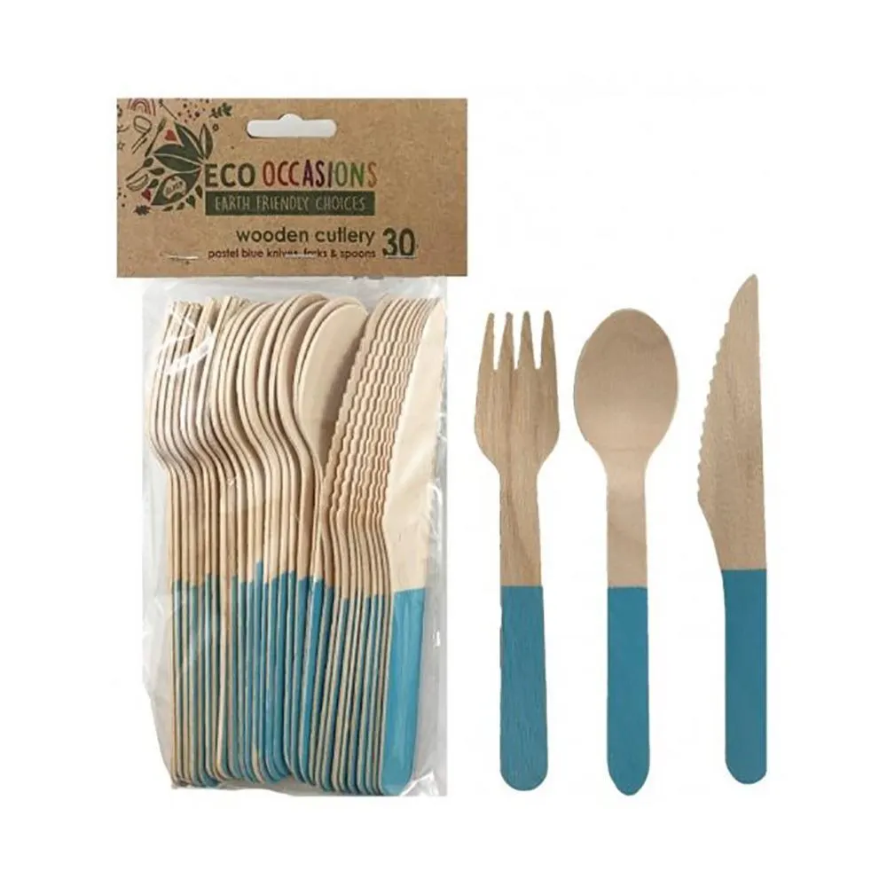 Alpen Wooden Cutlery Light Blue Sets 30 Pack 1 Alpen Wooden Cutlery Light Blue Sets 30 Pack