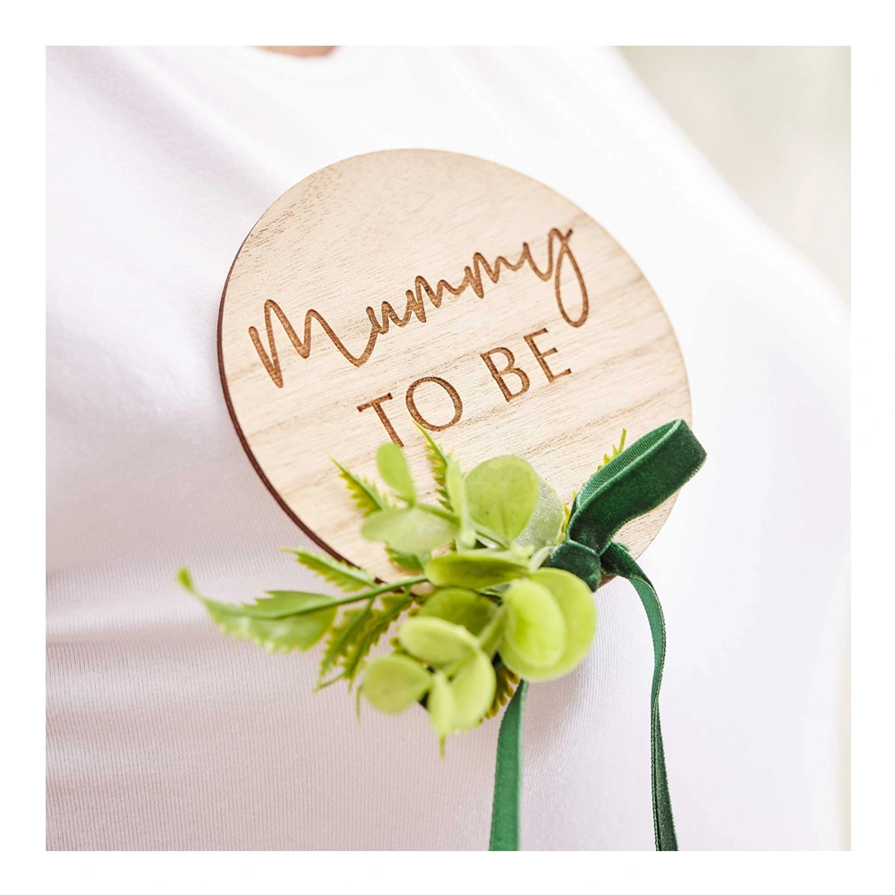 AMSCAN Botanical Baby Wooden Mummy To Be Badge With Botanical 1 AMSCAN Botanical Baby Wooden Mummy To Be Badge With Botanical