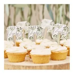 AMSCAN Botanical Baby Hey Baby Botanical Cupcake Toppers 12 Pack