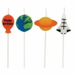 AMSCAN Space Blast Pick Candles Happy Birthday 7.5cm Tall Pack Of 4