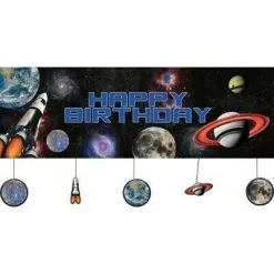 AMSCAN Space Blast Giant Party Banner Happy Birthday Plastic & Cardboard Cutouts (152cm X 51cm)