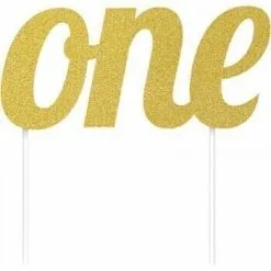 AMSCAN Cake Topper One Gold Glittered 15cm