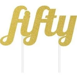 AMSCAN Cake Topper Fifty Gold Glittered