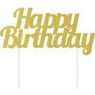 AMSCAN Cake Topper Happy Birthday Gold Glittered