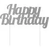 AMSCAN Cake Topper Happy Birthday Silver Glittered