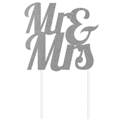 AMSCAN Cake Topper Mr & Mrs Silver Glittered
