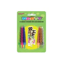 Unique 12 Candles In Holders With Cake Decoration - Multi